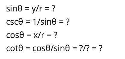 PLEASE HELP ME!! Given the point (5, -12) and r = 13, find cot0