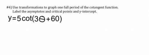 Use transformations to graph one full period of the cotan function.

Lable the asymptotes and crit