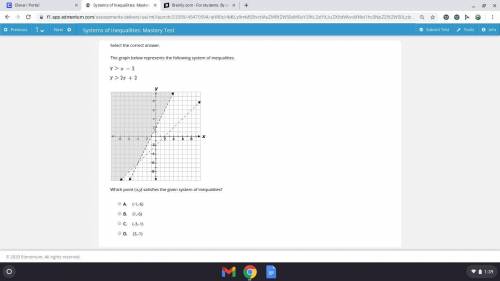Select the correct answer.

The graph below represents the following system of inequalities.
Which