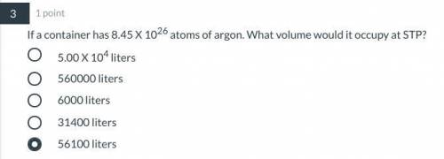 If a container has 8.45 X 1026 atoms of argon. What volume would it occupy at STP?