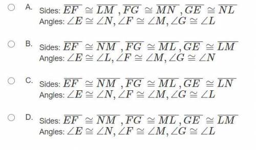 If △EFG ≅ △NML, what are the congruent corresponding parts?