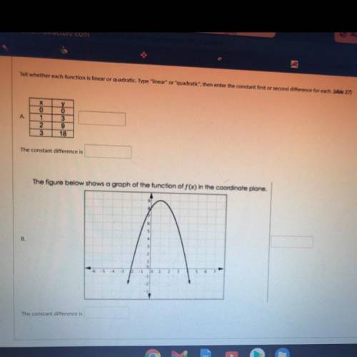 Please help me tell whether each function is a linear or quadratic, thank you!