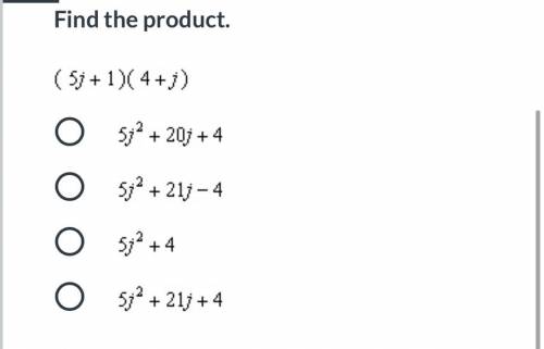 Find the product 
(5j+1)(4+j)