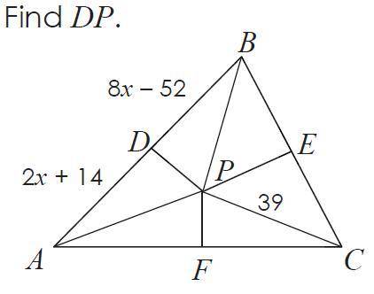 If P is the circumcenter of triangle ABC, find the measure of DP