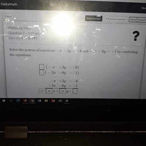 Solve the system of equations -x+3y=-6 and -3x-8y=-1 by combining the equations