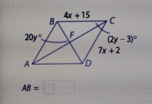 ABCD is a rhombus. Find AB. Give answer as a fraction in simplest form.