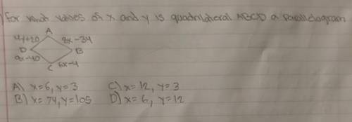 For what values of x and y is quadrilateral ABCD a parallelogram