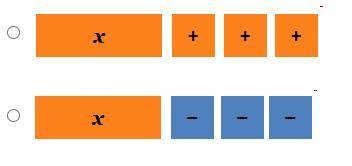 Which set of algebra tiles represents the sentence below;

Carlton earned 3 more stamps.
help
the