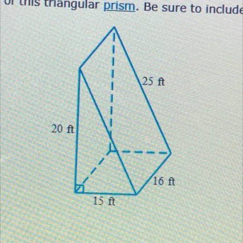 Find the surface area of this triangular prism. Be sure to include the correct unit in your answer.