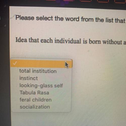 Please select the word from the list that best fits the definition

Idea that each individual is b