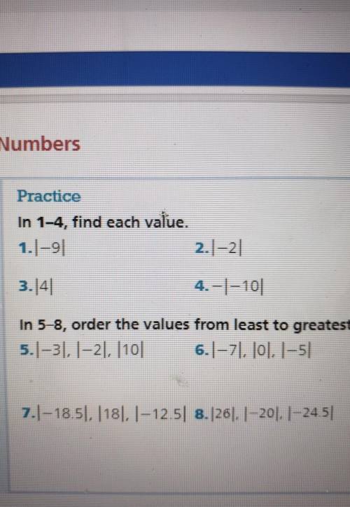 Practice In 1-4, find each value. 1.1-91 2.1-2 3.141 4.-1-10 In 5-8, order the values from least to