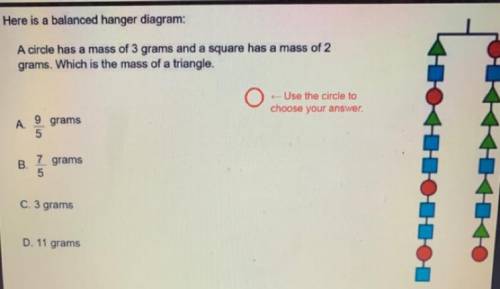A circle has a mass of 3 grams and a square has a mass of 2 grams. WHICH is the mass of a triangle