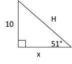 Find x and H in the right triangle below.