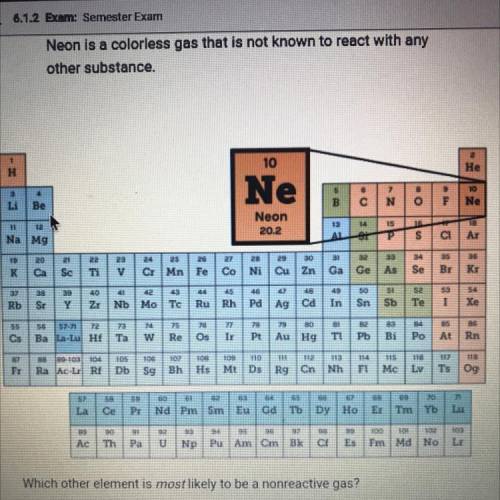 Which other element is most likely to be a nonreactive gas?

A. Argon (AI)
B. Nitrogen (N)
C. Hydr