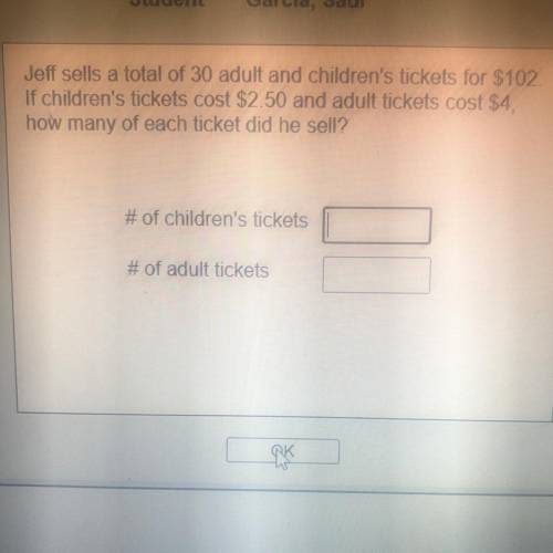 Jeff sells a total of 30 adult and children's tickets for $102.

If children's tickets cost $2.50