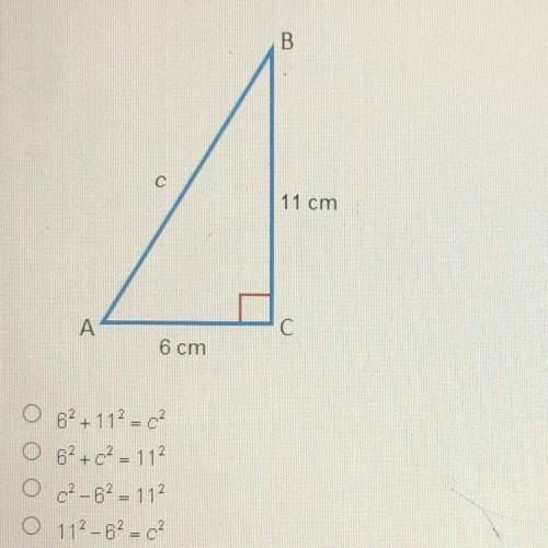 Which equation could be used to find the length of the hypotenuse?