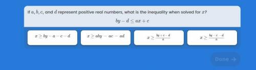If a,b,c, and d represent positive real numbers, what is the inequality when solved for x