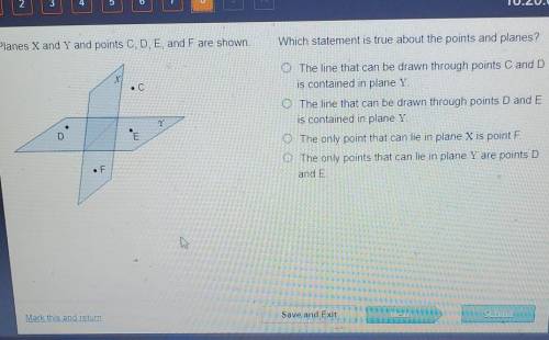 Planes X and Y and points C, D, E, and F are shown. Which statement is true about the points and pl