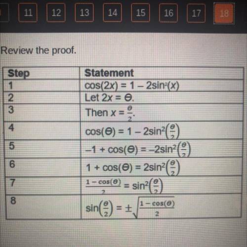 Review the proof. Which step contains an error
Step 2
Step 4
Step 6
Step 8