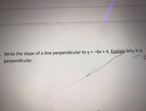 Write the slope of a line perpendicular to y=-6x+4. Explain why it is perpendicular