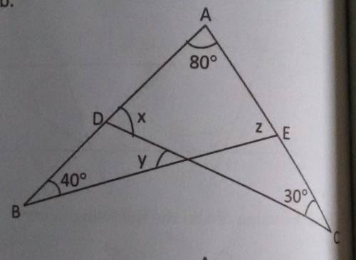 In the given figure,find the value of x, y and z