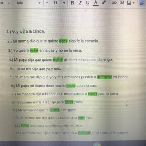 I need the PRETERITE TENSE OF THE VERBS HIGLIGHTED IN GREEN! Numbers 1-12