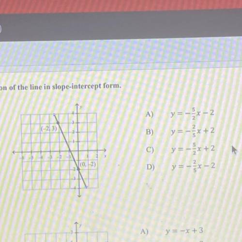 Write an equation of the line in slope-intercept form.
(sorry it's blurry)