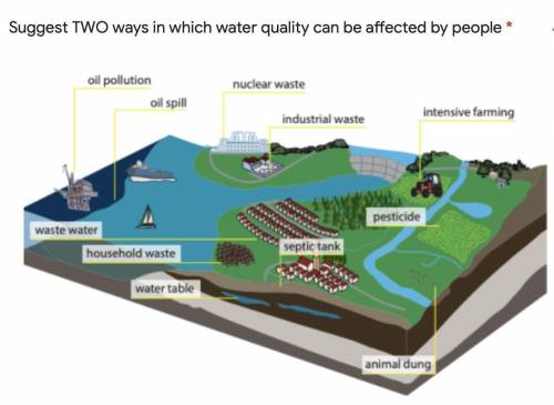 Suggest TWO ways in which water quality can be affected by people
