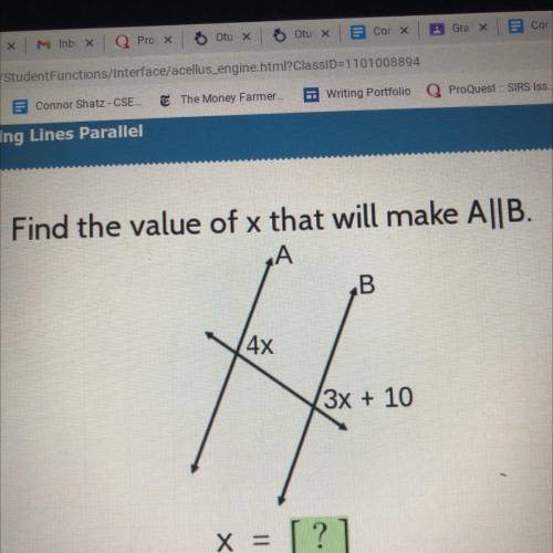 Find the value of x that makes A||B