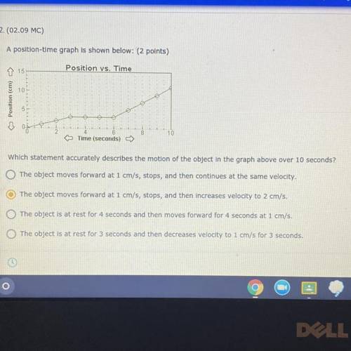 HELP PLZ FOR A TEST!!

A position-time graph is shown below: (2 points)
-Which statement accuratel