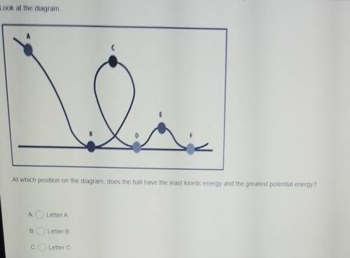 Look at the diagram At which position on the diagram, does the ball have the least kinetic energy a
