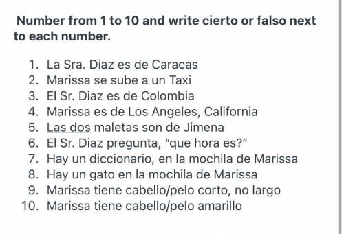 Number from 1 to 10 and write cierto or falso