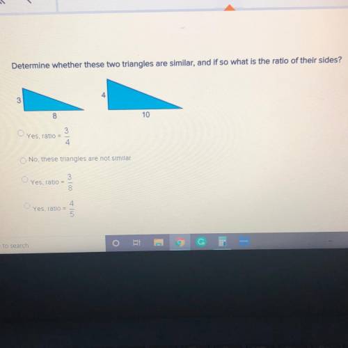 please hurry ! determine whether these two triangles are similar, and if so what is the ratio of th