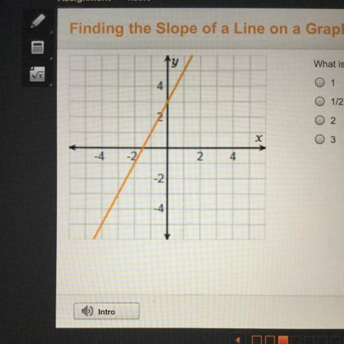 Finding the Slope of a Line on a Grapn

What is the slope of the line on the graph?
1
O1 1/2
O 2
O