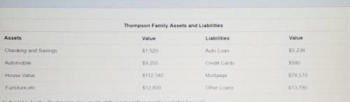 Please help me!

In the table for the Thompsons, how much of their net worth is readily available