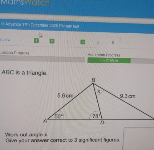 ABC IS A TRINAGLE WORK OUT ANGLE X GIVE YOUR ANSWER CORRECT TO 3 S.F