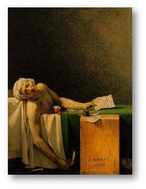 What does the image above depict?

(ANWSER)
A prominent radical French journalist, Marat was murde