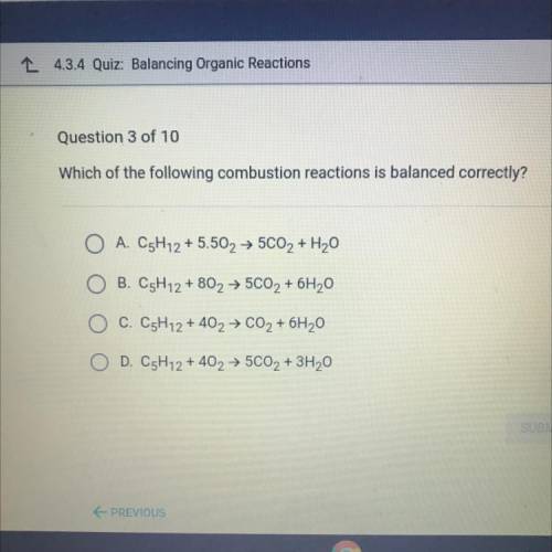 Which of the following combustion reactions is balanced correctly?