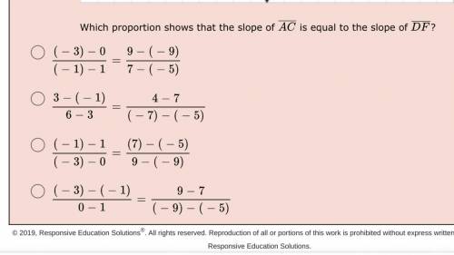 Which proportion shows that the slope of AC is equal to the slope of DF ?

PLS HELP ASAP I WILL GI