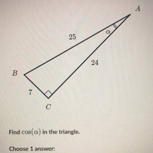 Find cos(a) in the triangle.
