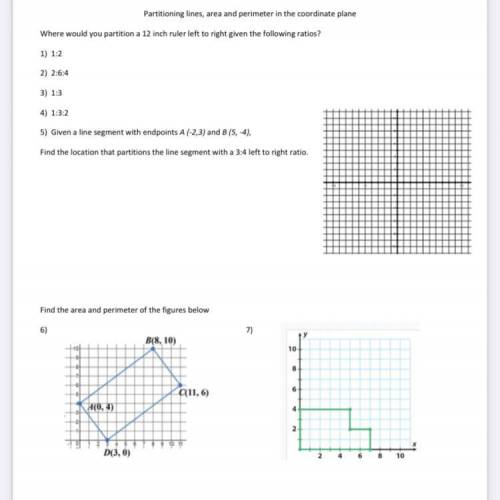 Partitioning lines, area and perimeter in the coordinate plane

Where would you partition a 12 inc