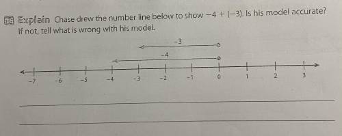 Chase drew the number line below to show -4+(-3). Is his model accurate? If not, tell what is wrong
