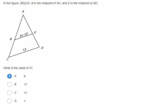 In the figure, BE||CD, B is the midpoint of AC, and E is the midpoint of AD