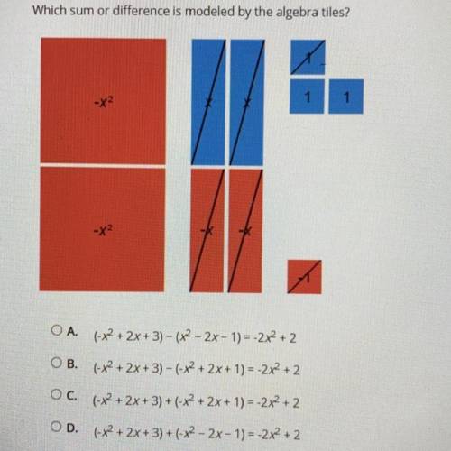 20 POINTS AND BRAINLIEST Which sum or difference is modeled by the algebra tiles?