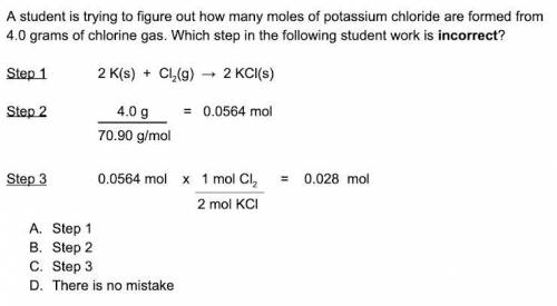 A student is trying to figure out how many moles of potassium chloride are formed from 4.0 grams of