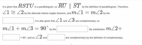 A conjecture and the paragraph proof used to prove the conjecture are shown.

Given: R S T U is a