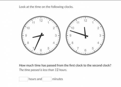 Look at the following clocks. How much time has passed from the first clock to the second clock? Th