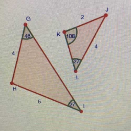 Are the two triangles below similar? (1 point)

A
O Yes; they have congruent corresponding angles