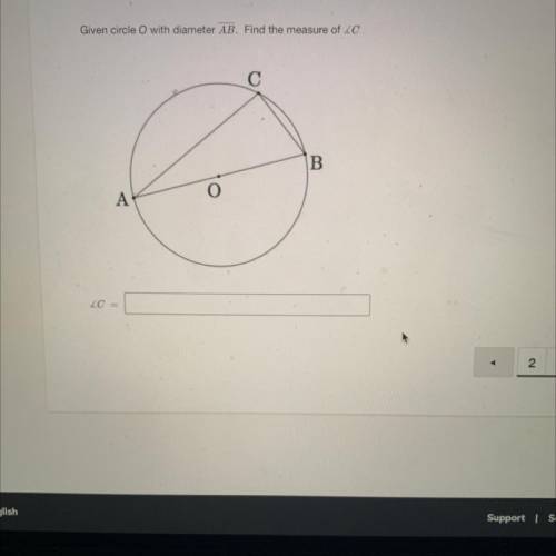 Given circle with diameter AB. Find the angle of C