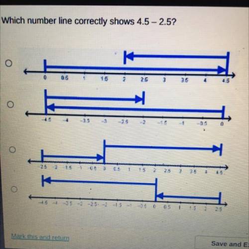Which number line correctly shows 4.5 - 2.5?

05
15 2
25
13
36
35
o
4:
35
3
05
0
251
15
053 65
15